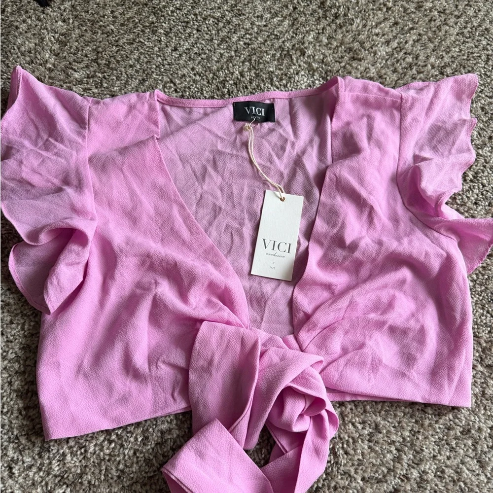 Vici Ruffled Pink Blouse - Picture 2 of 3